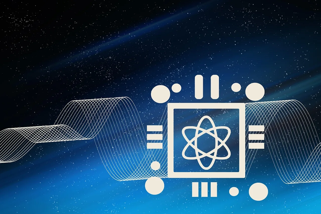 量子電腦與星空背景的抽象科技圖示
